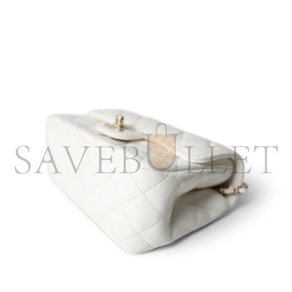 Ch*el master white crystal top handle flap light gold hardware (18*11.5*6.5cm)